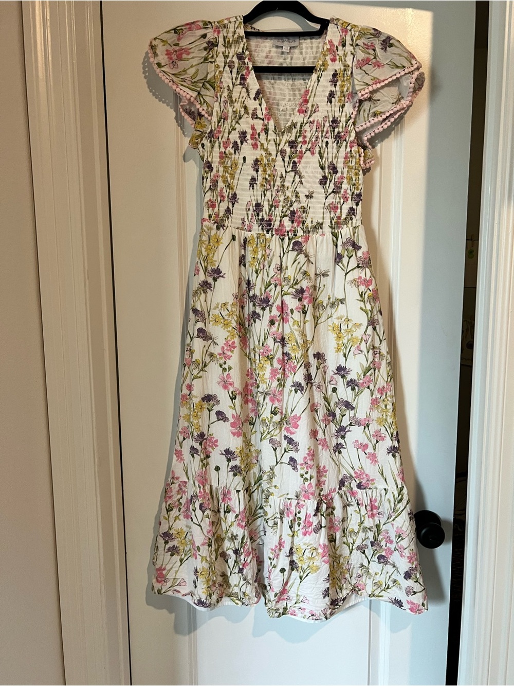 Sugarlips White Floral Smocked Dress with Pink and Yellow Blooms